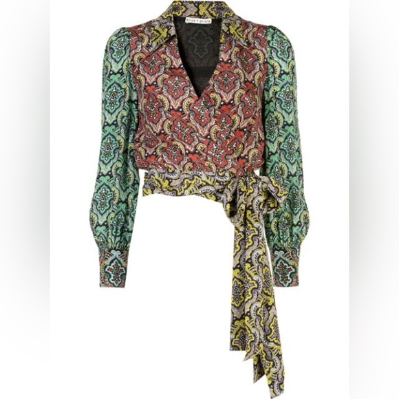 alice + olivia Omega Blouson Sleeve Wrap Top - Picture 1 of 9